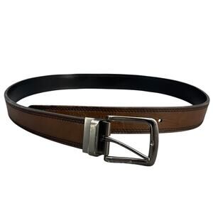 Brown Genuine Leather Belt Pewter SIlver Buckle Men 38"